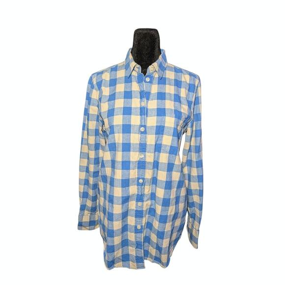 J. Crew Factory Tops - J. Crew "Boy Fit" Flannel Button Down Shirt Women's Sz Small Blue Cream Gingham